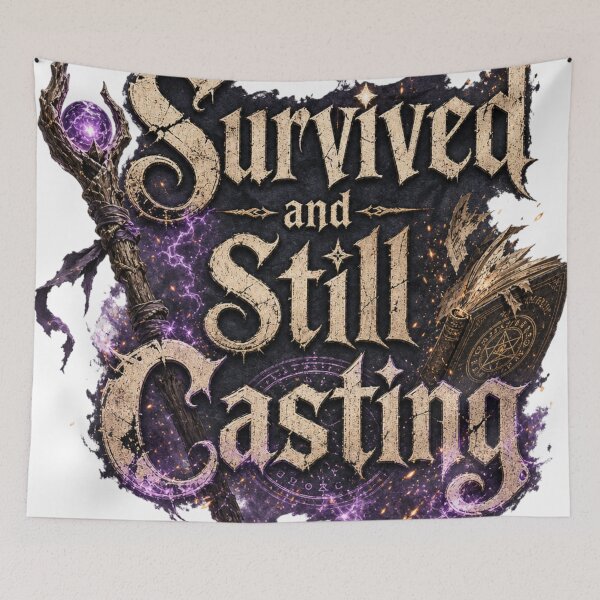 Item preview, Survived and Still Casting | Fantasy Magic Typography T-Shirt designed and sold by rushaib.