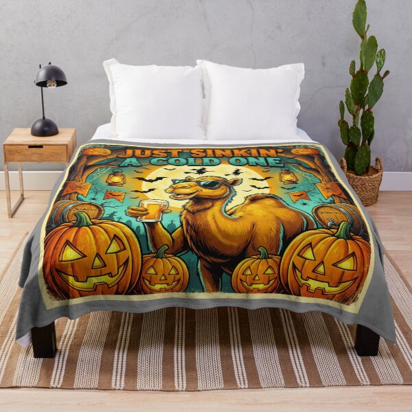 Item preview, Halloween Camel Just Sinkin' a Cold One – Funny Beer T-Shirt with Spooky Bats and Pumpkins designed and sold by Grang Art Artistic Designs.