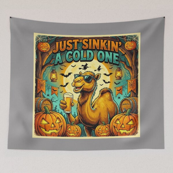 Item preview, Halloween Camel Just Sinkin' a Cold One – Funny Beer T-Shirt with Spooky Bats and Pumpkins designed and sold by Grang Art Artistic Designs.