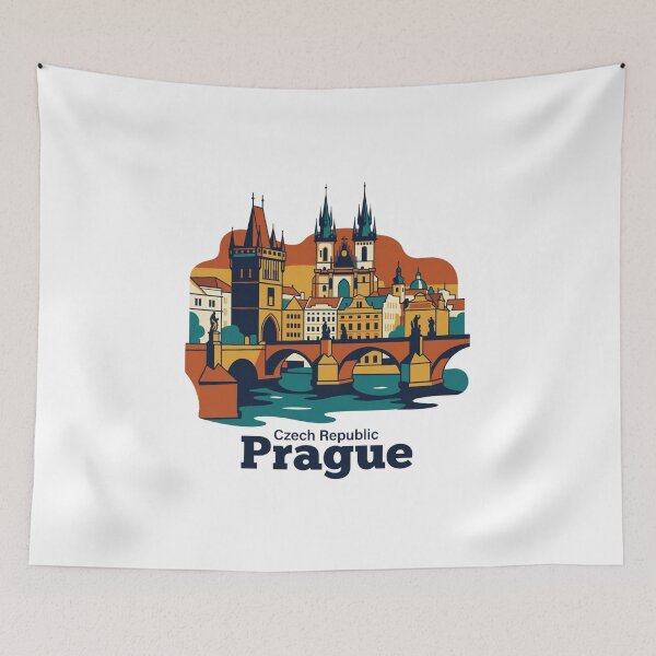 Item preview, Prague Charles Bridge Bold Retro Graphic Travel Art designed and sold by Inkworksbyshery.