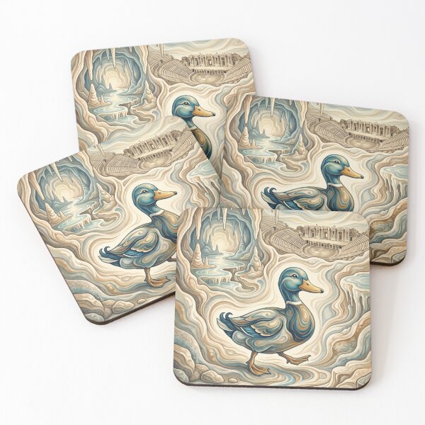 Item preview, PAMUKKALE Vintage Travel Illustration - Ornate Duck Wading in Swirling Terraces designed and sold by ZUMERI.