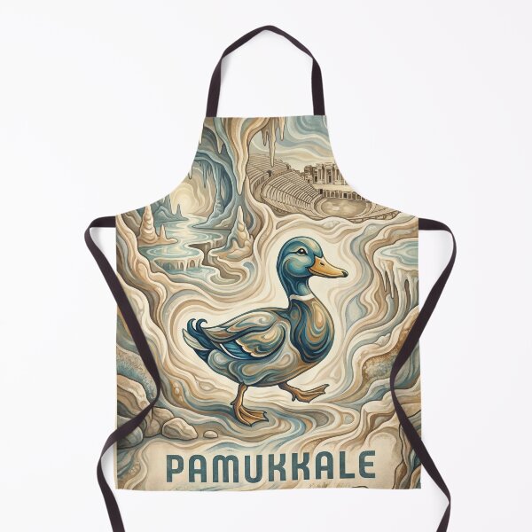 Item preview, PAMUKKALE Vintage Travel Illustration - Ornate Duck Wading in Swirling Terraces designed and sold by ZUMERI.