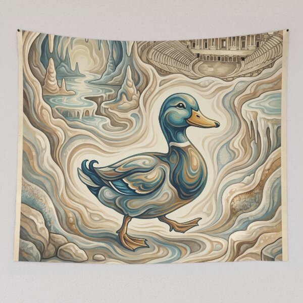 Item preview, PAMUKKALE Vintage Travel Illustration - Ornate Duck Wading in Swirling Terraces designed and sold by ZUMERI.