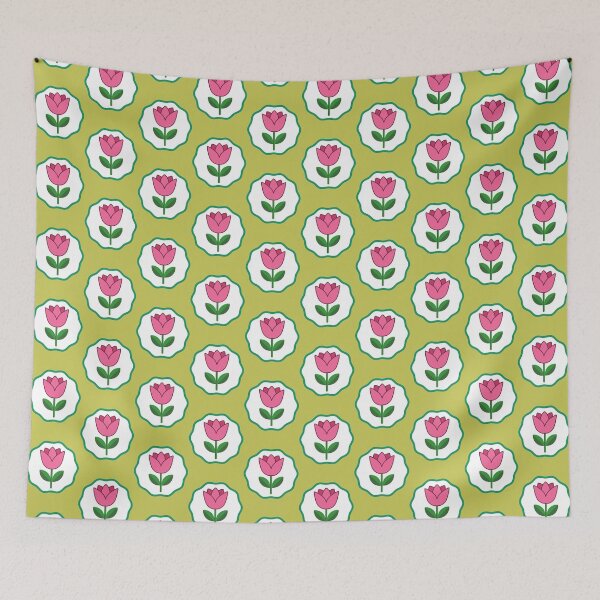 Item preview, Pink Tulip Pattern on Olive Green designed and sold by Isma Saleem.