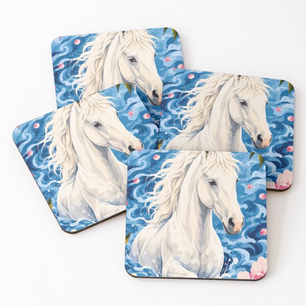 Item preview, White Horse in Blue Waves | Floral Fantasy Horse Art designed and sold by ravuh.
