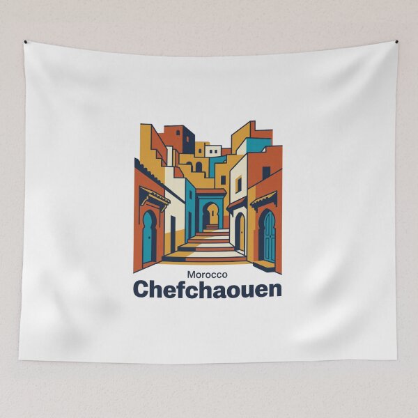 Item preview, Chefchaouen Blue City Bold Retro Graphic Travel Art designed and sold by Inkworksbyshery.