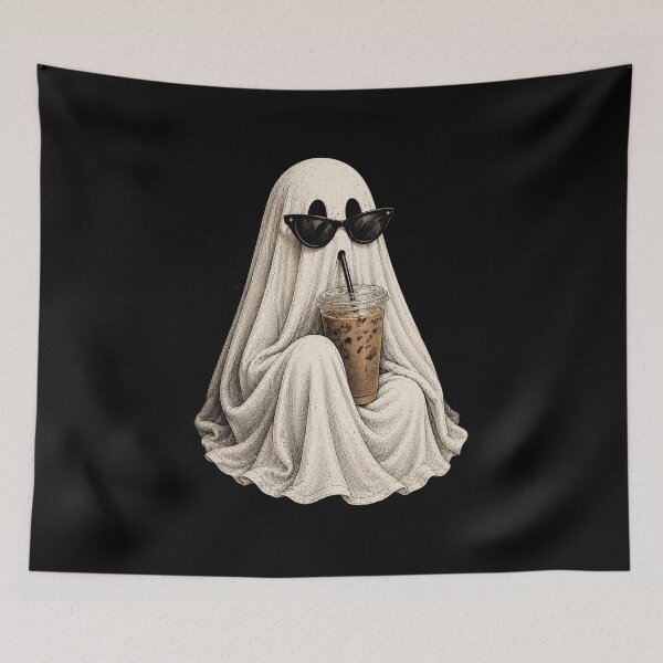 Item preview, Ghost Drinking Coffee, Retro Iced Latte, Vintage Spooky Season, Halloween Ghost Coffee Lover Fall designed and sold by Quiajia.