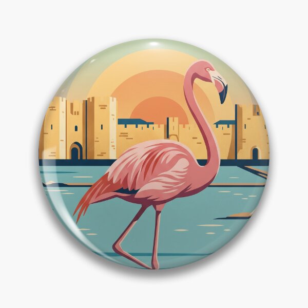 Item preview, LA CAMARGUE Vintage Travel Illustration - Graceful Flamingo Standing in a Coastal Marsh designed and sold by ZUMERI.