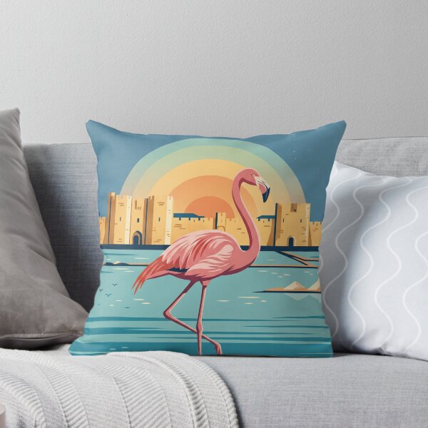 Item preview, LA CAMARGUE Vintage Travel Illustration - Graceful Flamingo Standing in a Coastal Marsh designed and sold by ZUMERI.