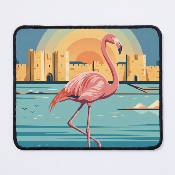Item preview, LA CAMARGUE Vintage Travel Illustration - Graceful Flamingo Standing in a Coastal Marsh designed and sold by ZUMERI.