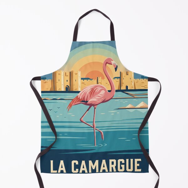 Item preview, LA CAMARGUE Vintage Travel Illustration - Graceful Flamingo Standing in a Coastal Marsh designed and sold by ZUMERI.