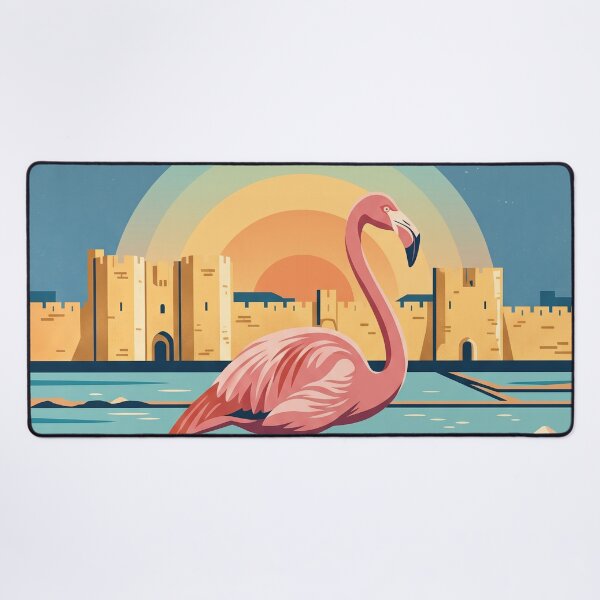 Item preview, LA CAMARGUE Vintage Travel Illustration - Graceful Flamingo Standing in a Coastal Marsh designed and sold by ZUMERI.