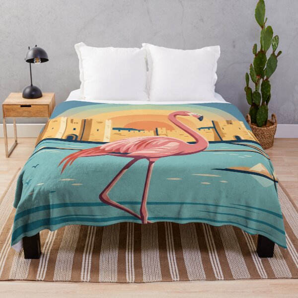 Item preview, LA CAMARGUE Vintage Travel Illustration - Graceful Flamingo Standing in a Coastal Marsh designed and sold by ZUMERI.