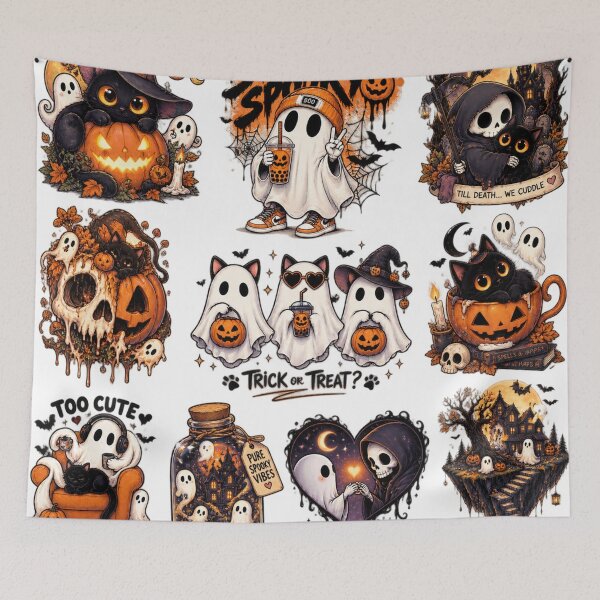 Item preview, Spooky Little Things Halloween Cute Ghost Cat Pumpkin designed and sold by TeikunShop.