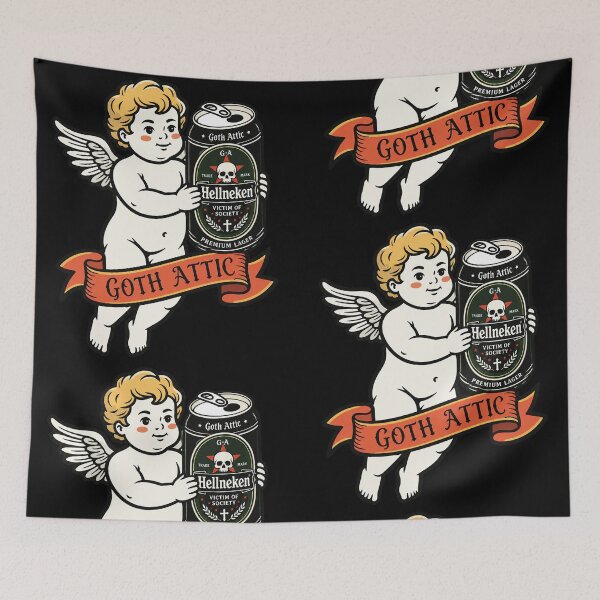 Item preview, Hellneken Gothic Cherub | Dark Lager Parody | Goth Attic Vintage Illustration designed and sold by gothattic.