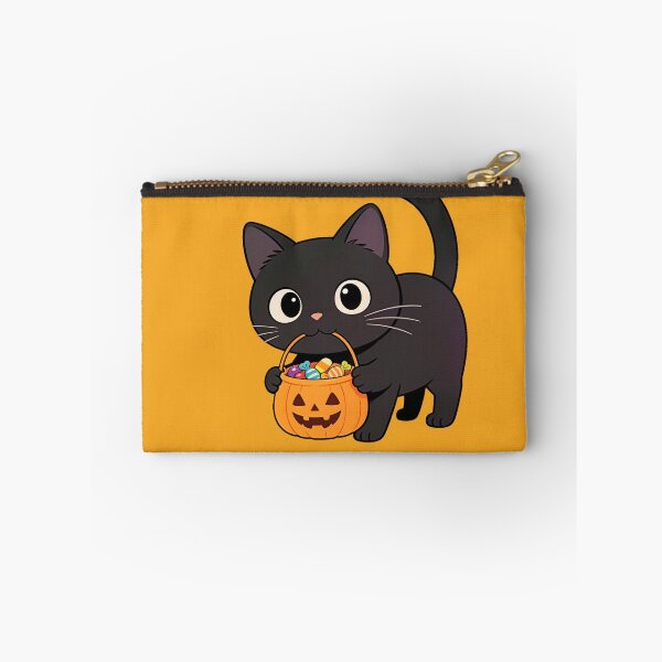 Item preview, Black Cat Carrying a Pumpkin Full of Halloween Candy designed and sold by OksArtStudio.