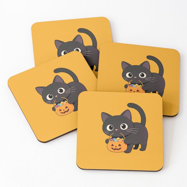 Item preview, Black Cat Carrying a Pumpkin Full of Halloween Candy designed and sold by OksArtStudio.