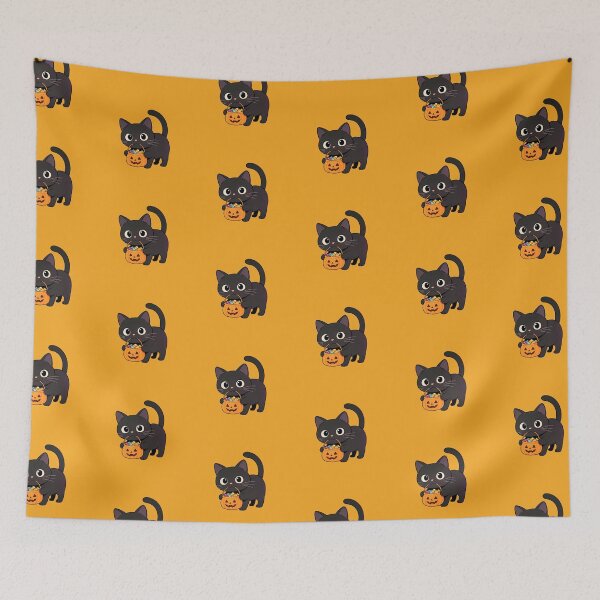 Item preview, Black Cat Carrying a Pumpkin Full of Halloween Candy designed and sold by OksArtStudio.