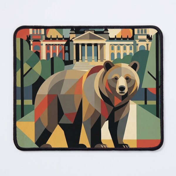 Item preview, BERLIN Vintage Travel Illustration - Geometric Bear Standing in a Cubist Plaza designed and sold by ZUMERI.