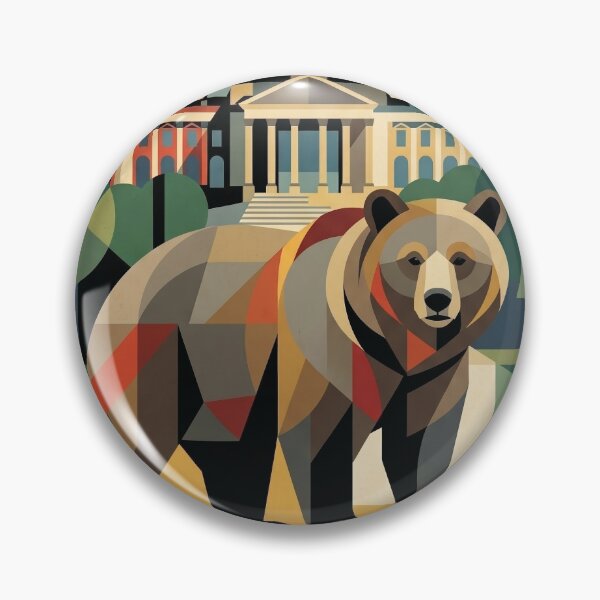 Item preview, BERLIN Vintage Travel Illustration - Geometric Bear Standing in a Cubist Plaza designed and sold by ZUMERI.