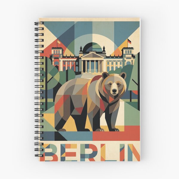 Item preview, BERLIN Vintage Travel Illustration - Geometric Bear Standing in a Cubist Plaza designed and sold by ZUMERI.
