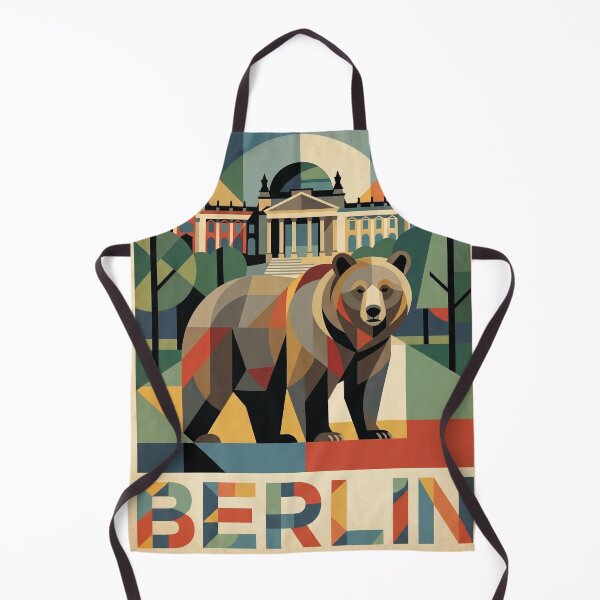 Item preview, BERLIN Vintage Travel Illustration - Geometric Bear Standing in a Cubist Plaza designed and sold by ZUMERI.