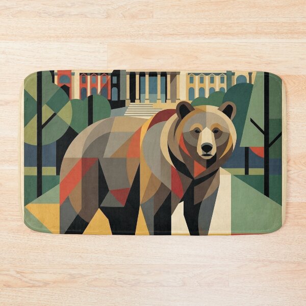 Item preview, BERLIN Vintage Travel Illustration - Geometric Bear Standing in a Cubist Plaza designed and sold by ZUMERI.