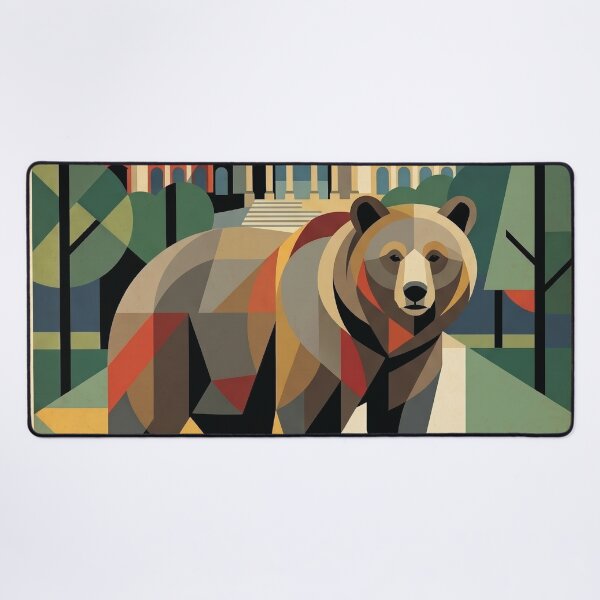 Item preview, BERLIN Vintage Travel Illustration - Geometric Bear Standing in a Cubist Plaza designed and sold by ZUMERI.