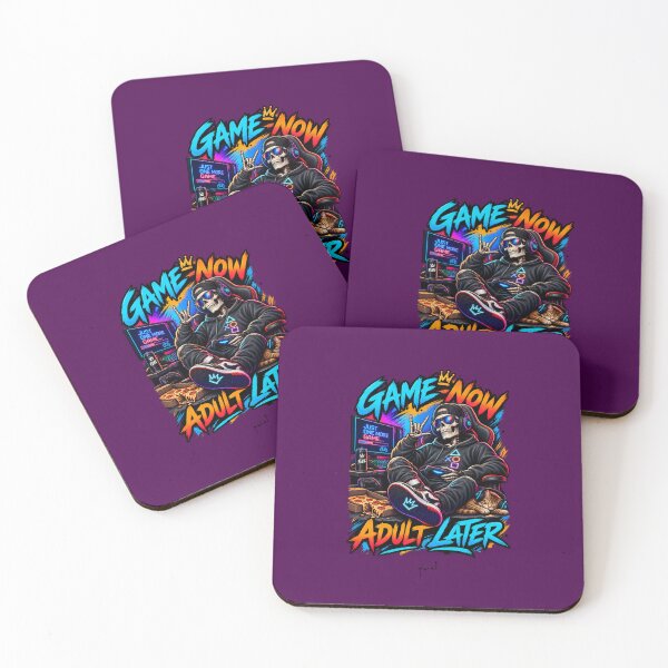 Item preview, Just One More Game – Neon Skeleton Gamer designed and sold by Musamem  Designs.