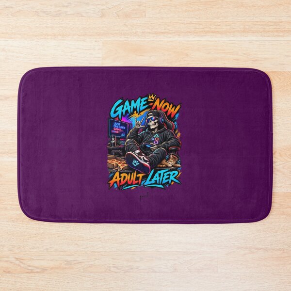 Item preview, Just One More Game – Neon Skeleton Gamer designed and sold by Musamem  Designs.