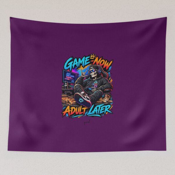 Item preview, Just One More Game – Neon Skeleton Gamer designed and sold by Musamem  Designs.