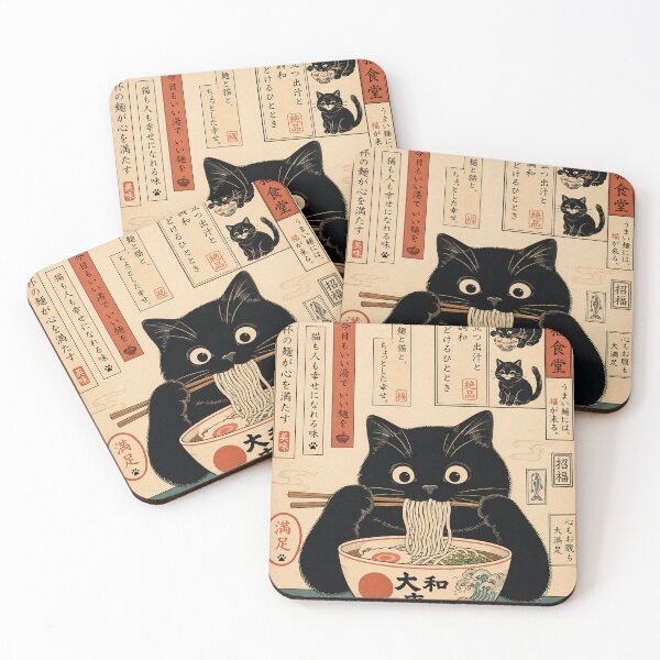 Item preview, Black cat eating noodles, Ramen Japan art, Japanese, Neutral minimalist, Aesthetic, Cat Lover Gift designed and sold by Quiajia.