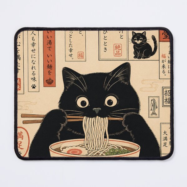 Item preview, Black cat eating noodles, Ramen Japan art, Japanese, Neutral minimalist, Aesthetic, Cat Lover Gift designed and sold by Quiajia.