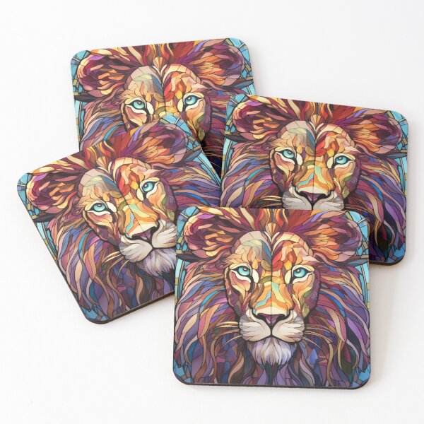 Item preview, Lion Face Stained Glass Wildlife Portrait designed and sold by pinkal.