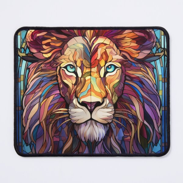 Item preview, Lion Face Stained Glass Wildlife Portrait designed and sold by pinkal.