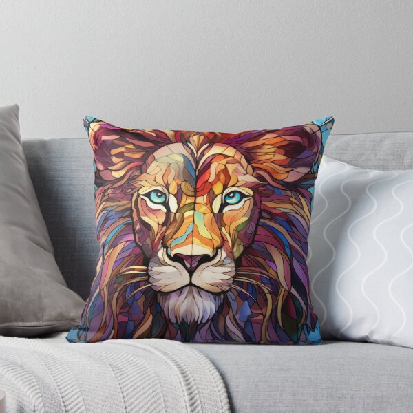 Item preview, Lion Face Stained Glass Wildlife Portrait designed and sold by pinkal.