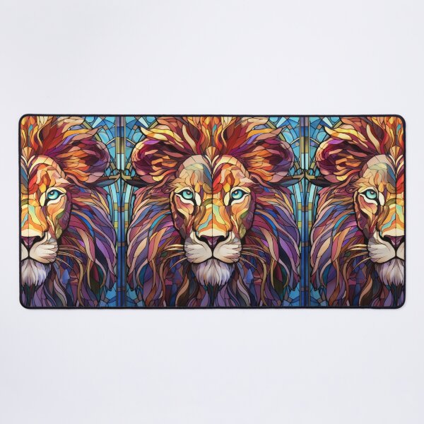 Item preview, Lion Face Stained Glass Wildlife Portrait designed and sold by pinkal.