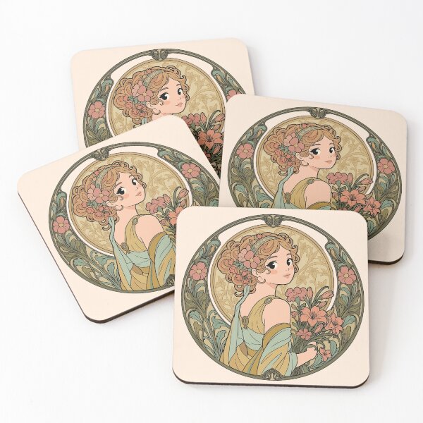 Item preview, Art Nouveau Floral Maiden – Vintage Botanical Woman with Flowers - Yellow designed and sold by FloreDreamStudio.