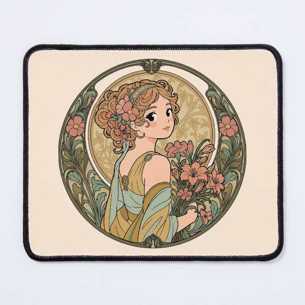 Item preview, Art Nouveau Floral Maiden – Vintage Botanical Woman with Flowers - Yellow designed and sold by FloreDreamStudio.