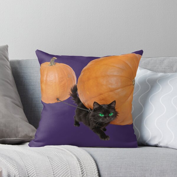 Item preview, Black Cat Carrying Two Pumpkins for Halloween designed and sold by OksArtStudio.