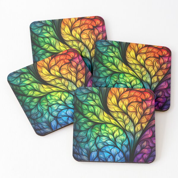 Item preview, Rainbow Leaves Stained Glass Abstract Botanical designed and sold by pinkal.