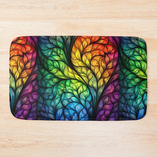 Item preview, Rainbow Leaves Stained Glass Abstract Botanical designed and sold by pinkal.