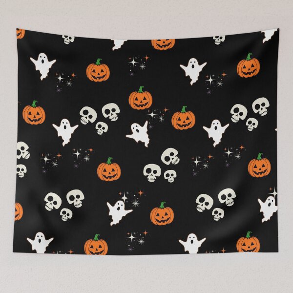 Item preview, Cute Halloween Skeleton Ghost & Pumpkin Seamless Pattern designed and sold by NUSUSDREAM.