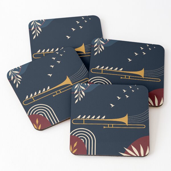 Item preview, Midnight Trombone | Modern Jazz Art | Navy Blue & Gold Music Print | Elegant Brass Instrument Print designed and sold by Studio pod Burom.