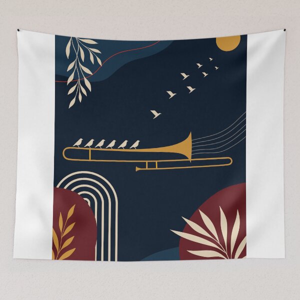 Item preview, Midnight Trombone | Modern Jazz Art | Navy Blue & Gold Music Print | Elegant Brass Instrument Print designed and sold by Studio pod Burom.
