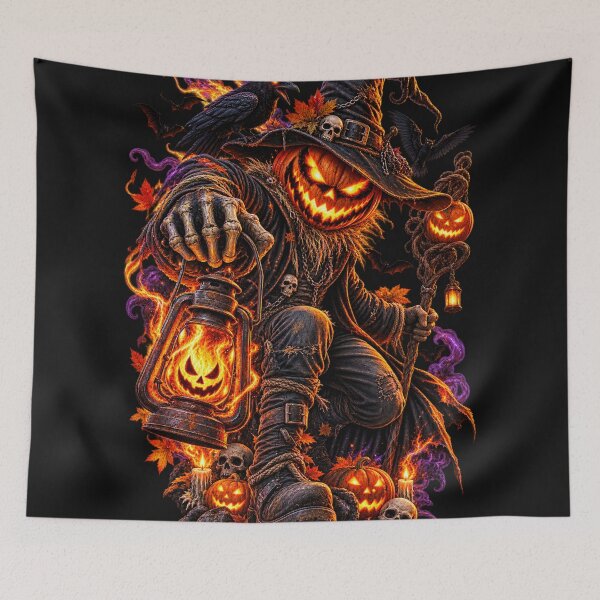Item preview, Pumpkin Scarecrow Halloween Art – Flaming Jack O Lantern Gothic Horror Design designed and sold by Emoji Emblems.