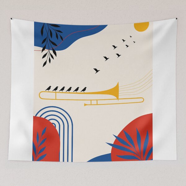 Item preview, Modern Trombone Art | Bauhaus Jazz Print | Colorful Brass Instrument Print | Mid Century Music Room Decor designed and sold by Studio pod Burom.