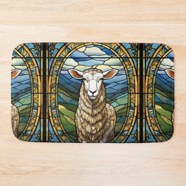 Item preview, Sheep Stained Glass Pastoral Farm Animal designed and sold by pinkal.
