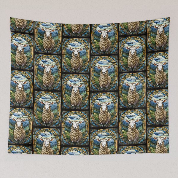 Item preview, Sheep Stained Glass Pastoral Farm Animal designed and sold by pinkal.