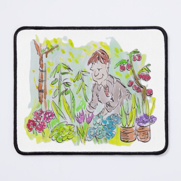 Item preview, Man in a colourful garden designed and sold by Inky Fingers Illustrations.